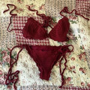 frankies bikinis maroon mackenzie crochet bikini set